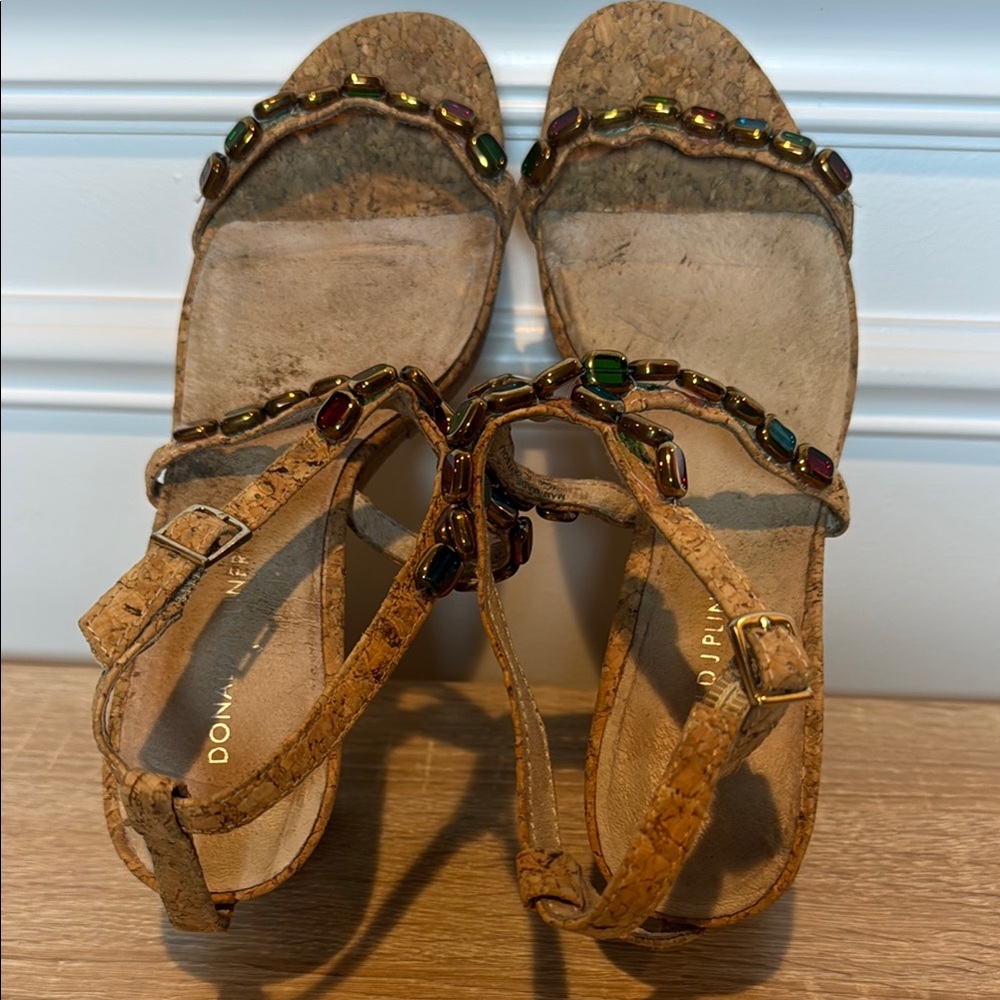 Donald J. Pliner “Wondra-Co”‎ Jewel Straps Cork Wedge Sz 7.5M 4”Heel Sandals - Picture 15 of 16